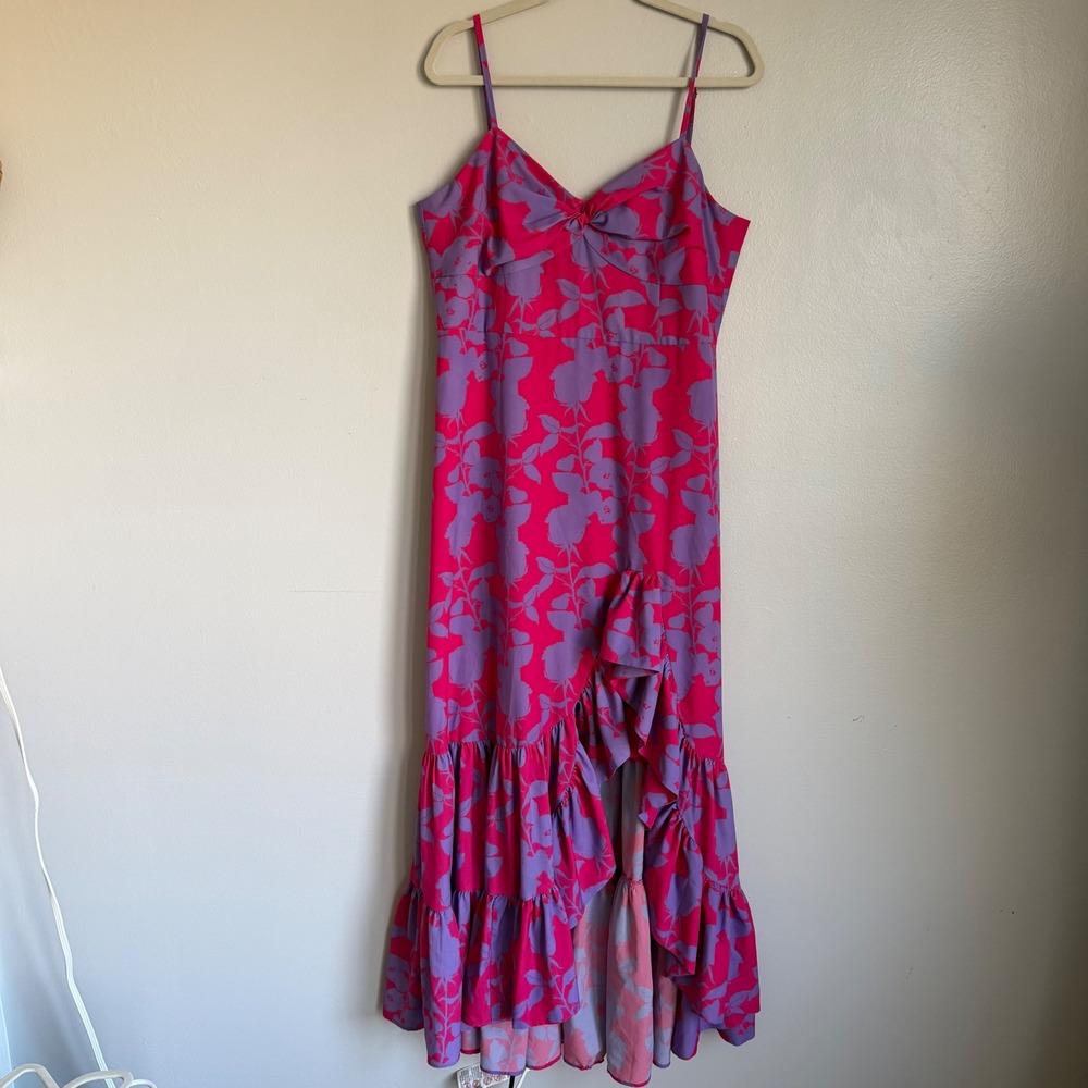 Slate &‎ Willow Pink Purple Floral Ruffle High Low Maxi Dress 14 Vacation Summer